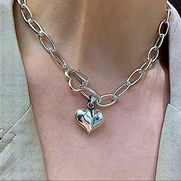 Sterling Silver Heart Chain Link Necklace Bracelet Matching Set - Picture 3 of 9